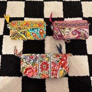 Vera Bradley Lot of 3 Wristlet Zip Top Pouch Bags